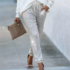 Women's high-waist straight-leg trousers by Plush Fashion Hub, full-length casual pants, shown in a natural fabric finish.