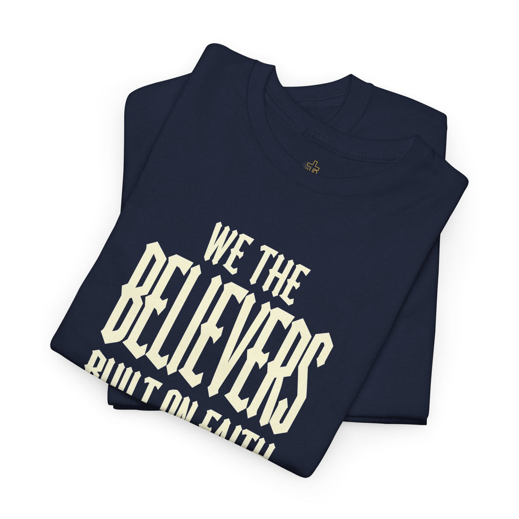 Black We The Believers Christian T-Shirt by Wear Your Worship featuring faith-themed graphic design on a streetwear style shirt.