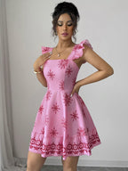 Printed Bow Back Square Neck Mini Dress by Shopimist featuring a bow detail and square neckline, in a stylish mini length.