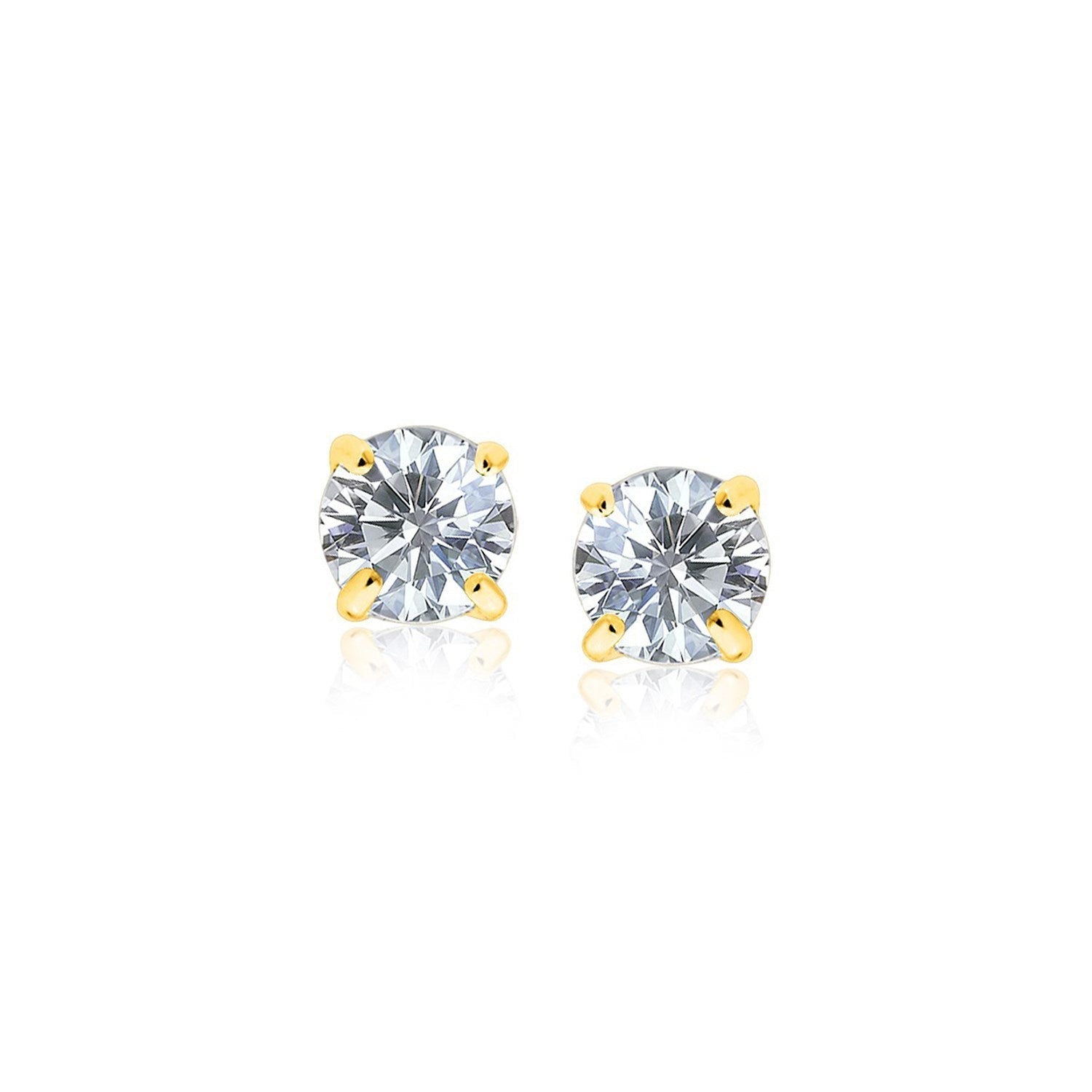 14k yellow gold stud earrings with white hue faceted cubic zirconia, elegant jewelry featuring sparkling gemstone accents