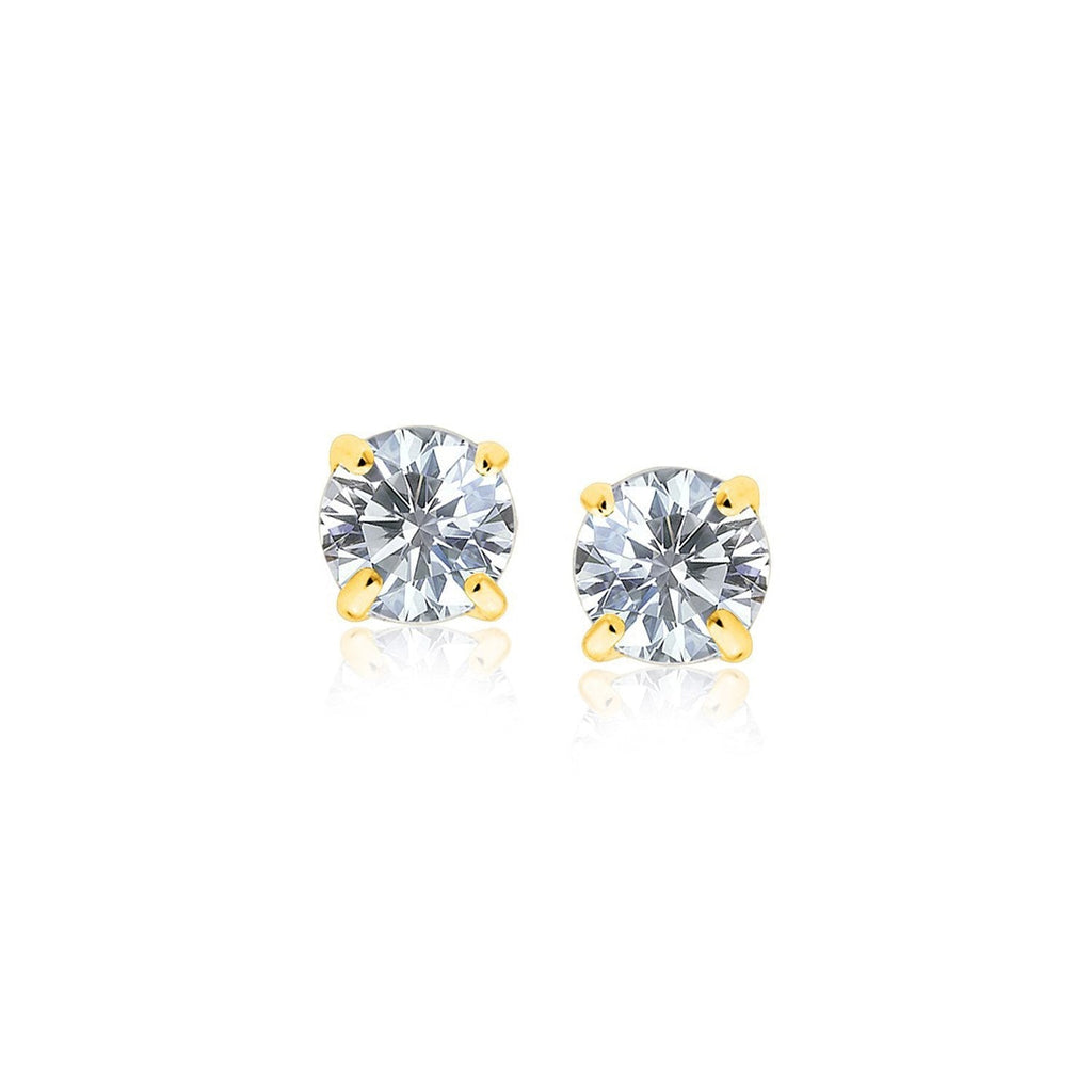 14k yellow gold stud earrings with white faceted cubic zirconia, showcasing a sparkling, elegant jewelry design.