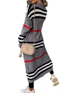 Striped longline open front cardigan by Simply Love, featuring a relaxed fit and lightweight knit, styled with casual wear.