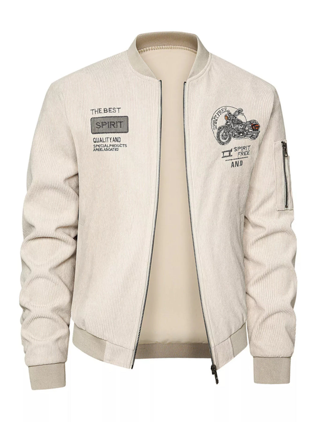 Plus size men's corduroy bomber jacket with a zip-up front in black, featuring a stylish collar and pockets.
