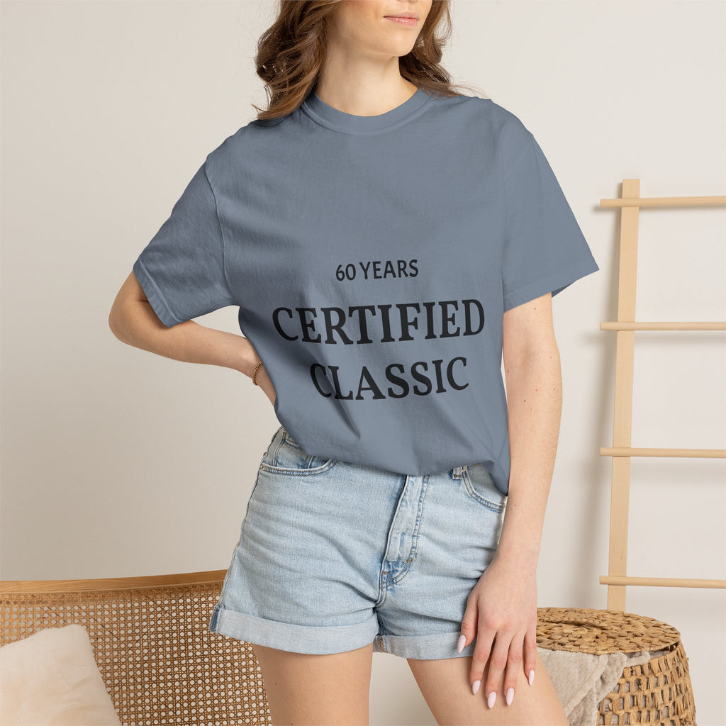 Certified Classic 60 Years T-Shirt by Printify featuring a vintage logo design on a casual cotton T-shirt.