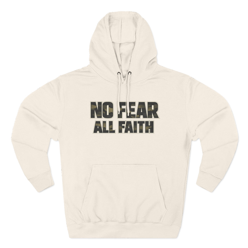Wear Your Worship No Fear All Faith hoodie with 2 Timothy 1:7 inspirational quote, soft fabric, and comfortable pullover style.