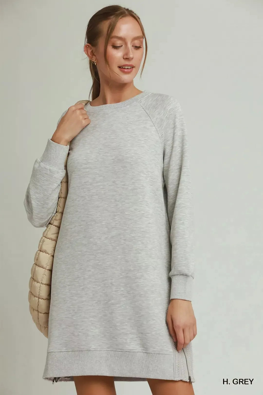 Plush Fashion Hub Umgee crochet zipper dress with side detailing, stylish and comfortable for casual or semi-formal occasions.