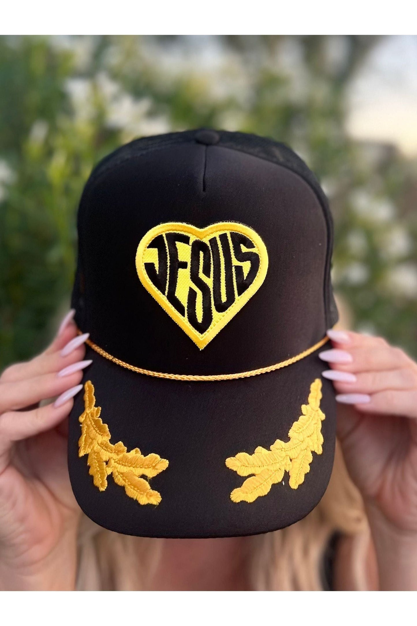 Gold Leaf Jesus trucker hat Pretty Little Patriot