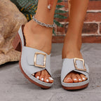 Open toe block heel sandals by Shopimist featuring beige straps, chunky heel, and stylish design perfect for summer outfits.
