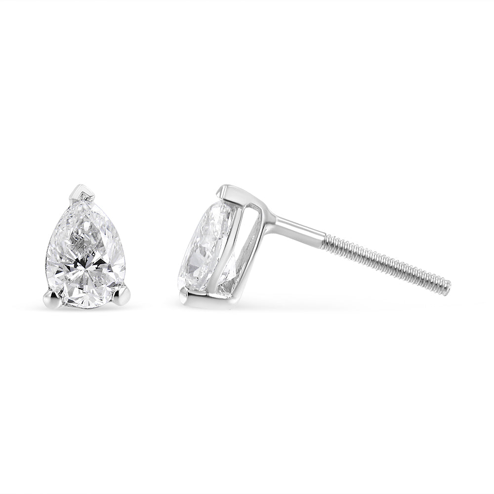 14K white gold lab-grown diamond stud earrings with pear-shaped diamonds, F-G color, VS2-SI1 clarity from Plush Fashion Hub.