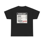 Heaven Sent Christian T-shirt by Wear Your Worship featuring faith-based graphic design and back label detail.