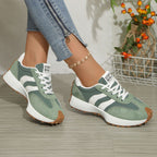 Women's round toe lace-up flat sneakers by Plush Fashion Hub featuring comfortable PU leather and casual style.