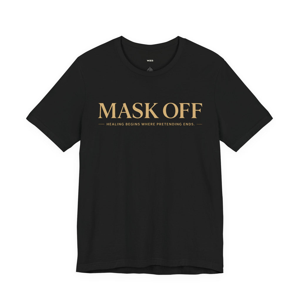 Wear Your Worship Mask Off Tee, unisex black T-shirt from the SEEN: Unmasked Collection featuring bold graphic print.
