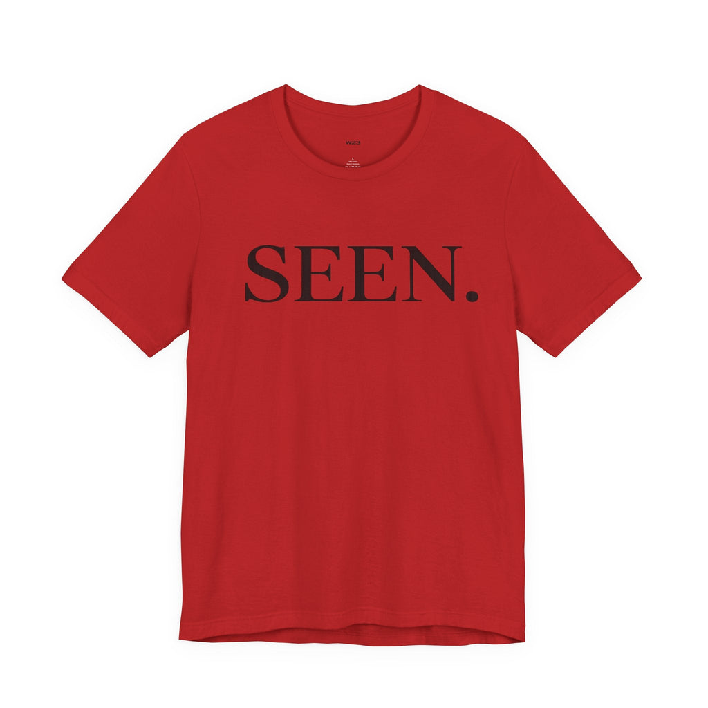 Black SEEN. Minimalist Tee by Wear Your Worship featuring simple, sleek design and black ink print on soft cotton fabric.