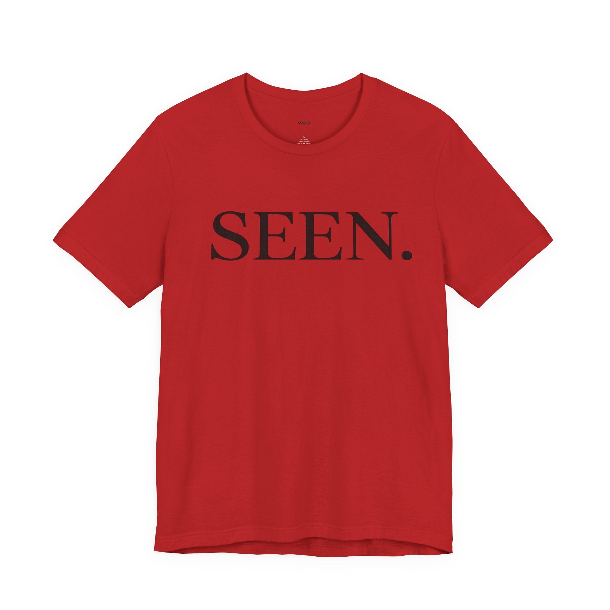Black SEEN. Minimalist Tee by Wear Your Worship featuring simple, sleek design and black ink print on soft cotton fabric.
