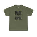 Wear Your Worship Made on Purpose streetwear graphic T-shirt with bold minimal statement design, unisex faith-inspired apparel.