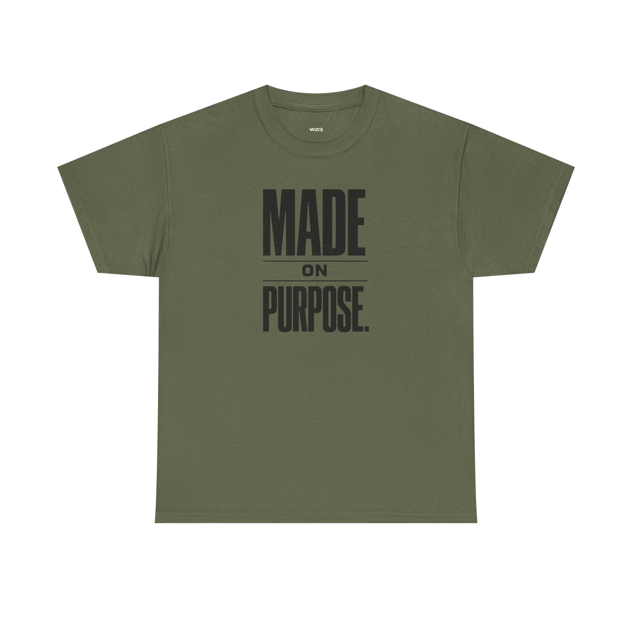 Wear Your Worship Made on Purpose streetwear graphic T-shirt with bold minimal statement design, unisex faith-inspired apparel.