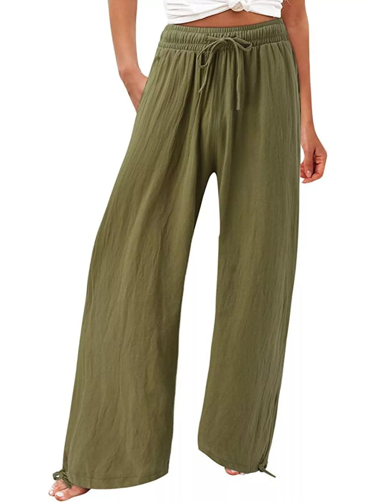 Plush Fashion Hub full size wide leg pants with drawstring waist, soft plush fabric, plus size, casual and comfortable fit.