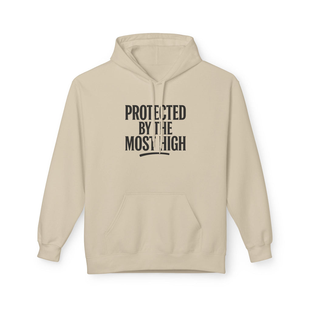 Black hoodie with "Protected By The Most High" Psalm 91 inspirational text, Wear Your Worship brand logo visible on front.