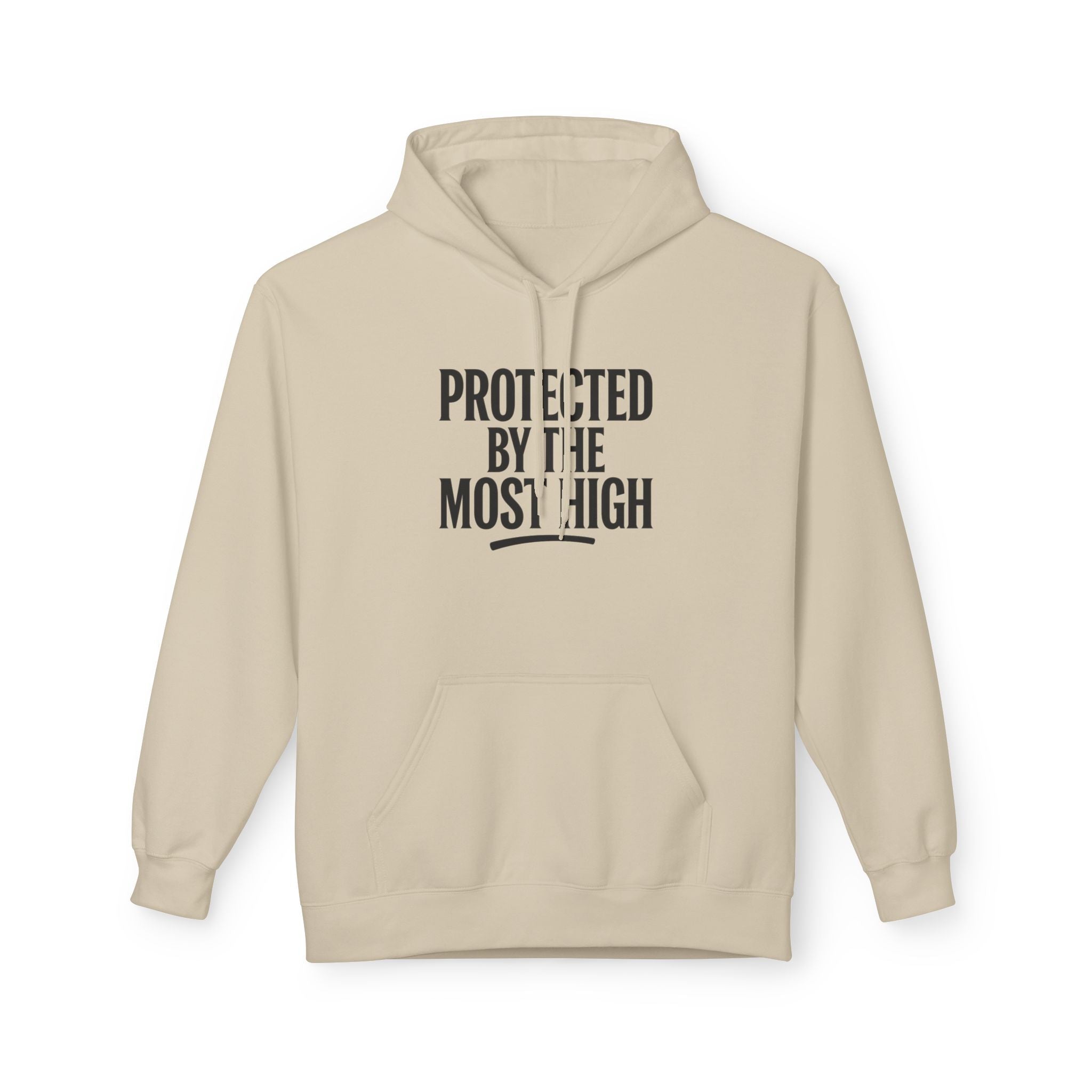 Black hoodie with "Protected By The Most High" Psalm 91 inspirational text, Wear Your Worship brand logo visible on front.