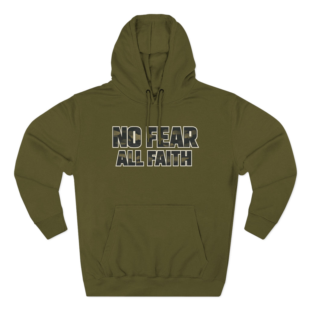 Wear Your Worship No Fear All Faith hoodie featuring 2 Timothy 1:7 inspirational quote on soft apparel fabric.