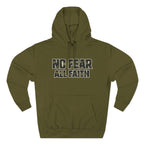 Wear Your Worship No Fear All Faith hoodie featuring 2 Timothy 1:7 inspirational quote on soft apparel fabric.