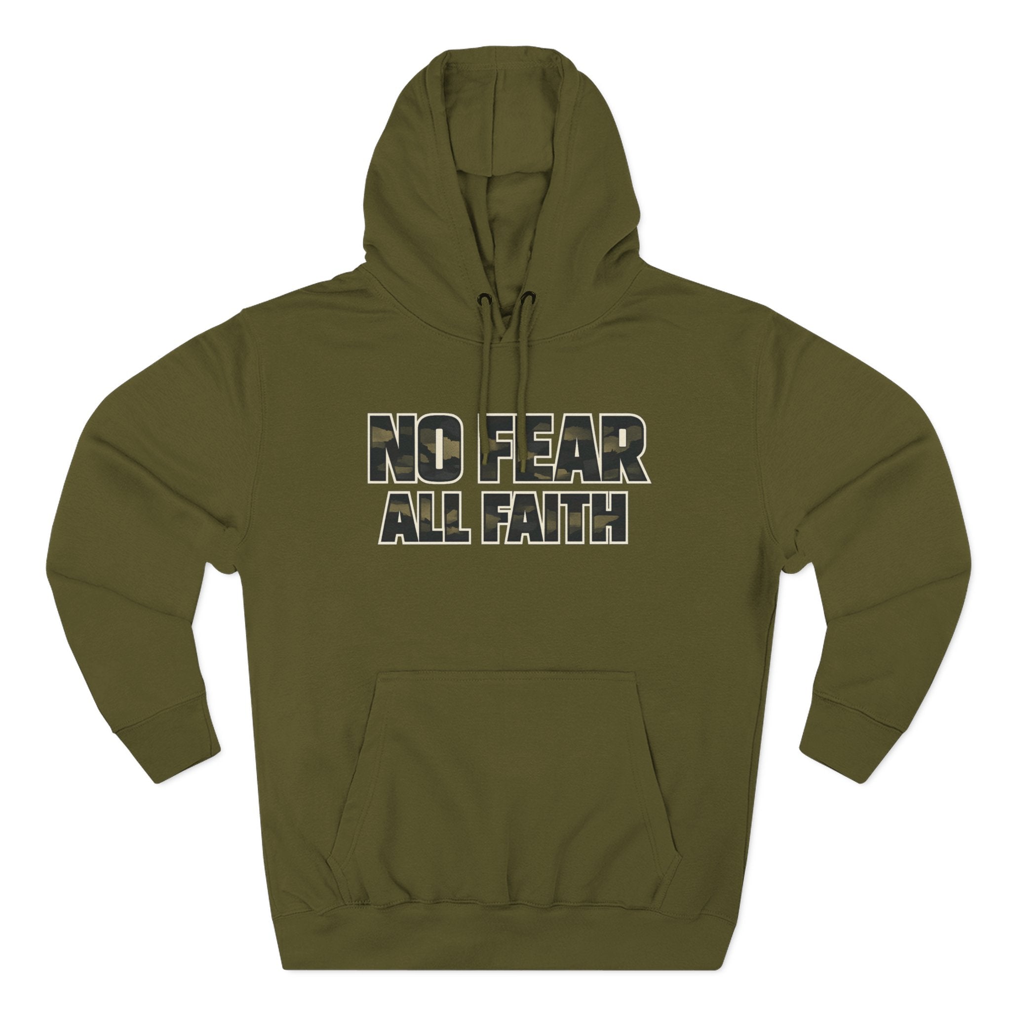Wear Your Worship No Fear All Faith hoodie featuring 2 Timothy 1:7 inspirational quote on soft apparel fabric.