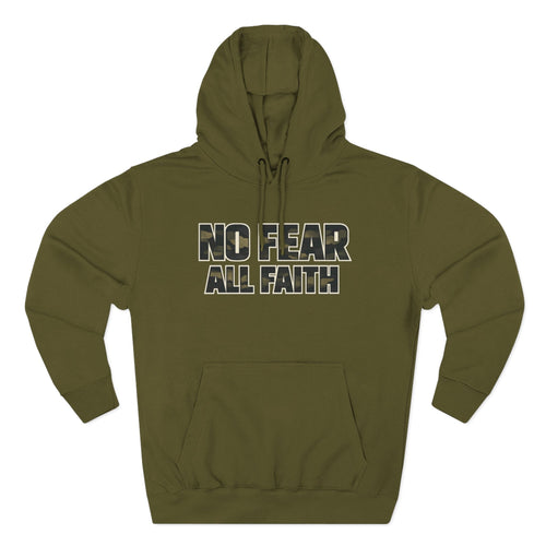 Wear Your Worship No Fear All Faith hoodie featuring 2 Timothy 1:7 inspirational quote on soft apparel fabric.