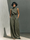 Women’s casual two-piece set by FitiqueFit featuring a sleeveless top and wide-leg pants, shown in a relaxed fit and neutral color.