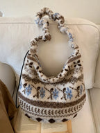 Sherpa ruched strap handbag by Shopimist featuring soft, textured fabric and stylish design, shown with shoulder strap and spacious interior.