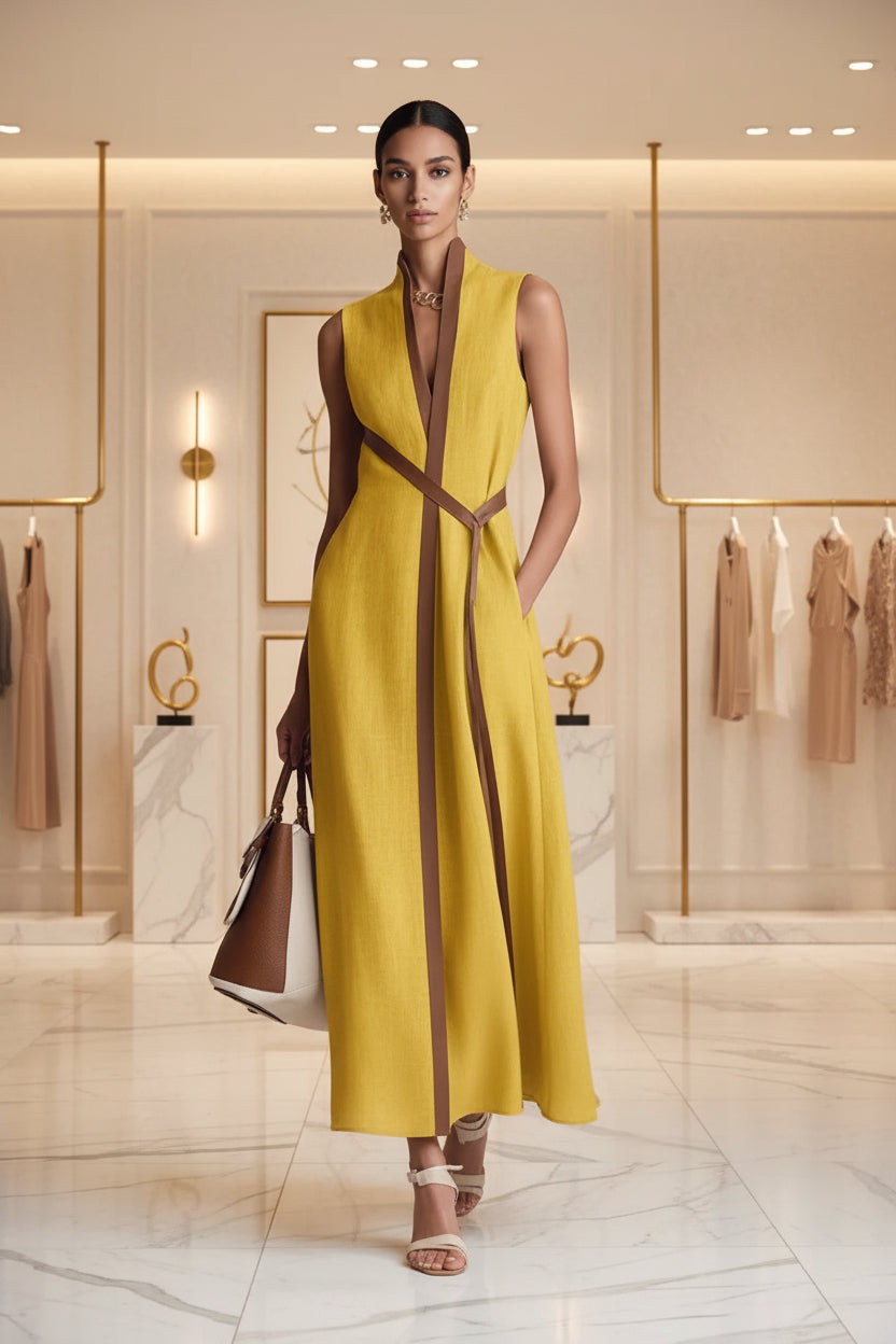 Women's color block sleeveless stand collar dress from Plush Fashion Hub, casualwear with vibrant color blocking and stylish stand collar.