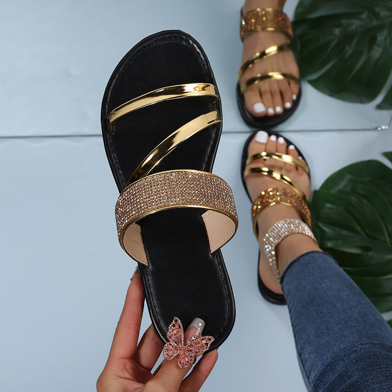 Women's casual rhinestone sandals from Plush Fashion Hub featuring breathable outdoor design and stylish one-word cool fashion.