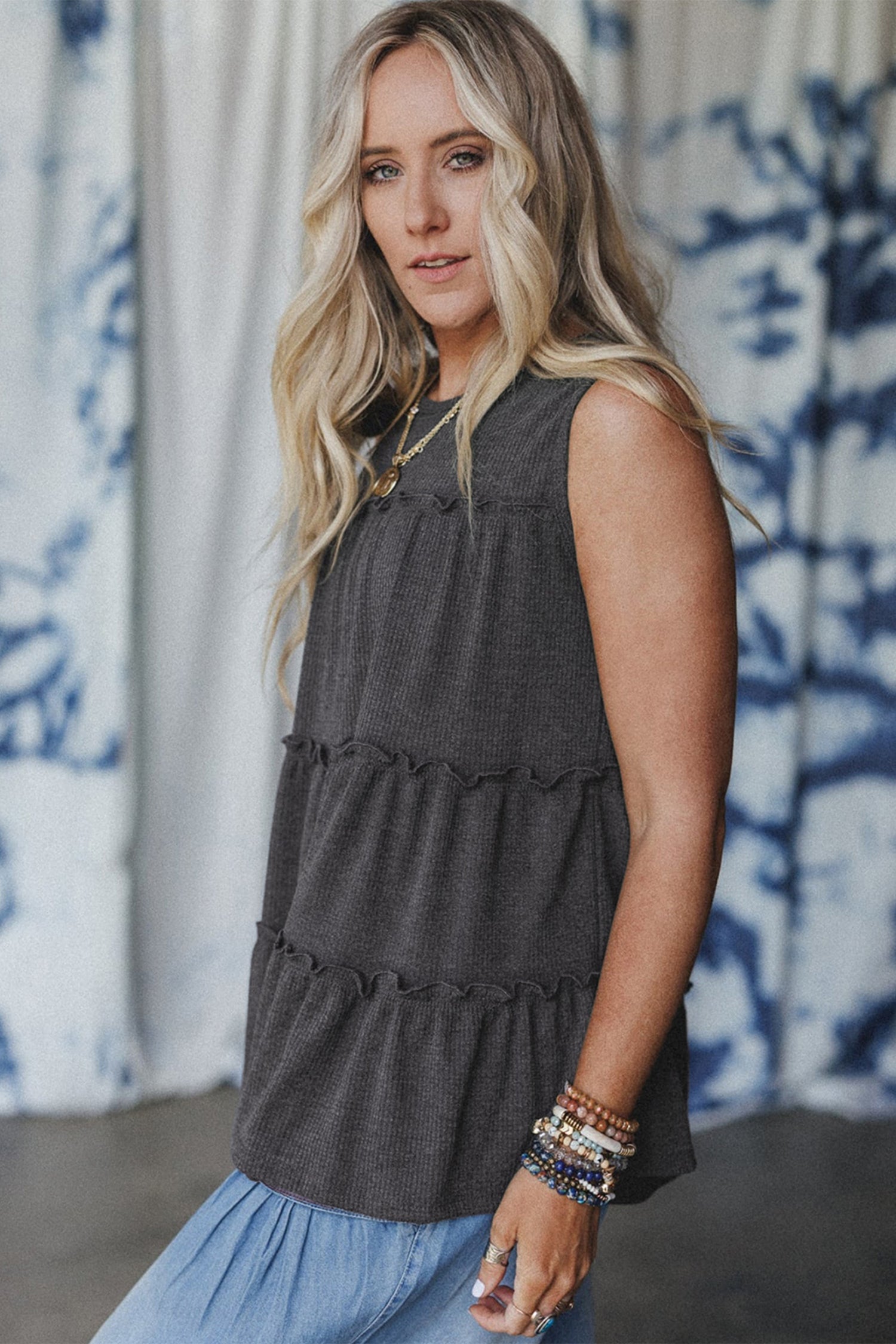 Threaded Pear Macie a Line Tank Top, sleeveless women's tank top in soft fabric, featuring a relaxed fit and stylish design.