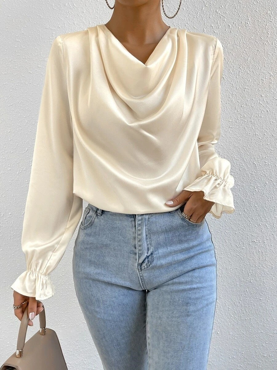Women Clothing Ruffled Sleeve Satin Shirt Autumn Arrival Long Sleeve Satin Shirt Bella Mia