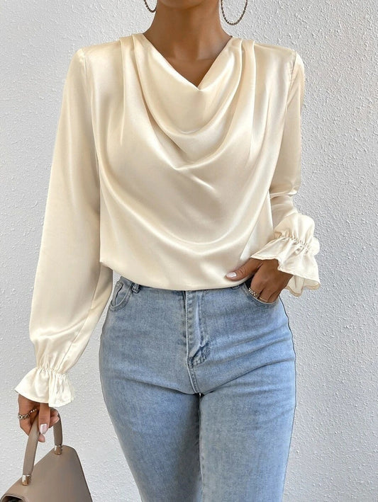 Women Clothing Ruffled Sleeve Satin Shirt Autumn Arrival Long Sleeve Satin Shirt Bella Mia