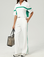 Bella Mia tennis sports two-piece golf and running outfit with contrast colors, casual and loose fit fitness apparel.