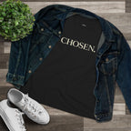 Women's SEEN Her T-Shirt from Wear Your Worship's Chosen. collection, shown in black with graphic design.