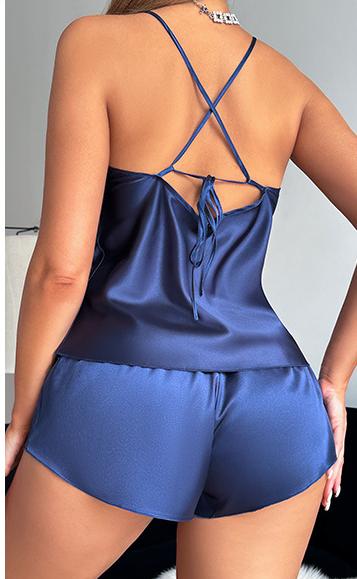 Ice Silk Silk Pajamas Women Sexy Lace Sling Shorts Set Home Wear Summer Artificial Silk Nightdress Bella Mia