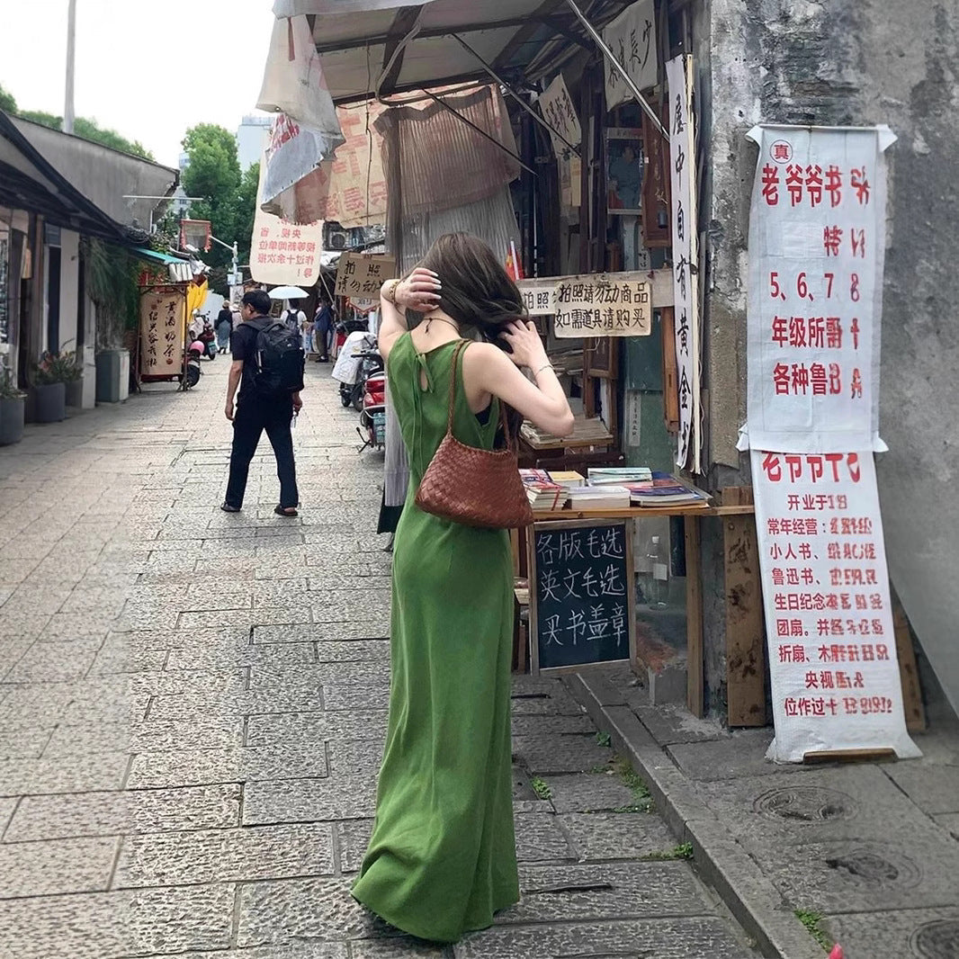 French Green sleeveless vest dress by LadyShow.Store, featuring a stylish sleeveless design and fitted silhouette.