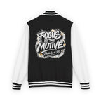 Wear Your Worship varsity jacket with Proverbs 4:25 inspirational lettering, featuring a classic letterman style in apparel.