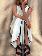 Contrast trim sleeveless top and wide-leg pants set by Shopimist, featuring a stylish sleeveless top with contrast details and flowing wide-leg pants.