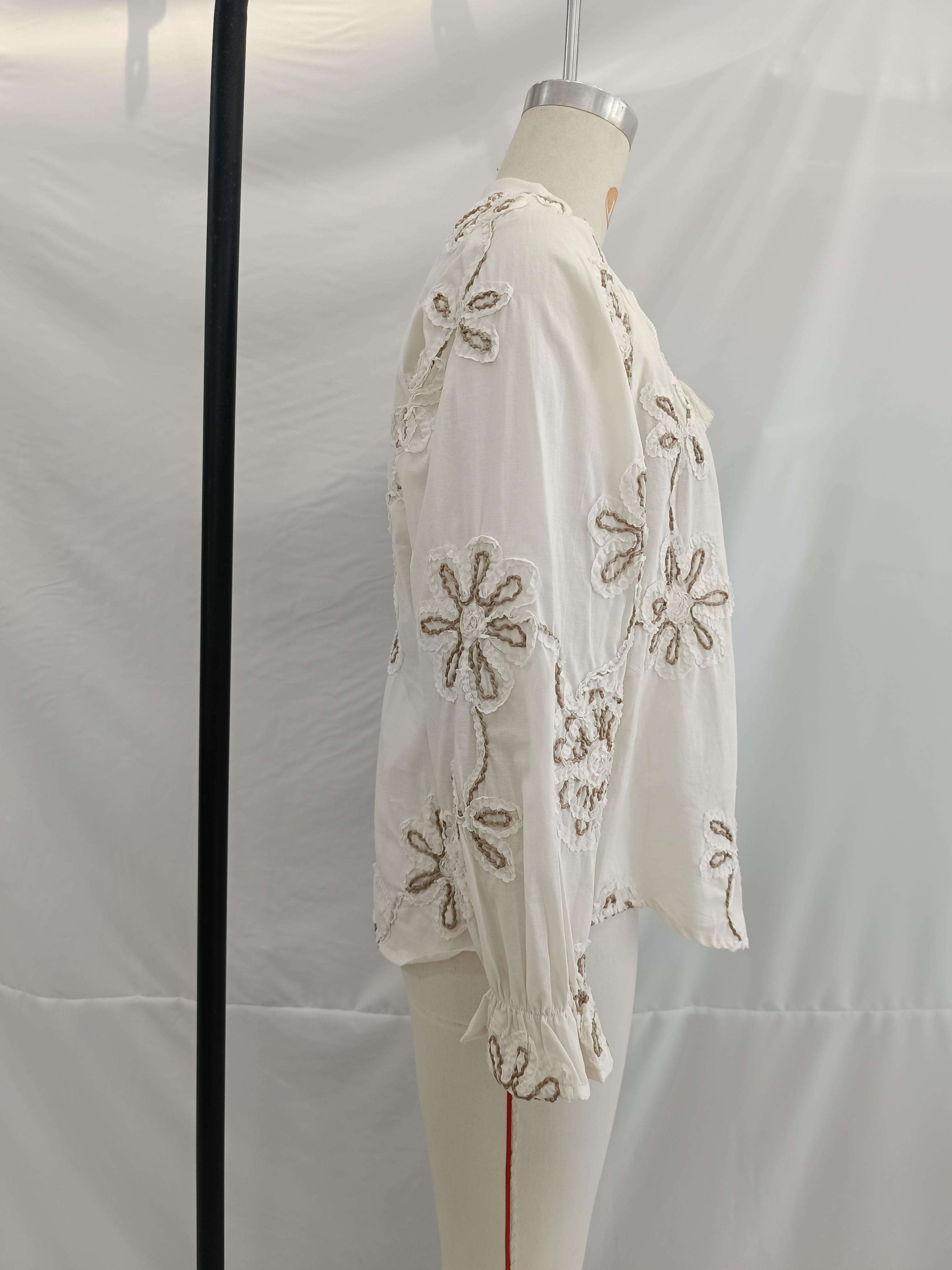 Bella Mia women's spring floral embroidered mini shirt with sweet floral details, perfect for stylish spring outfits.