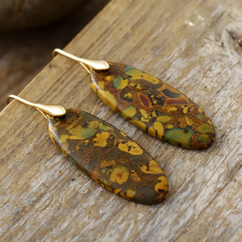 Natural stone copper dangle earrings featuring earthy stones and handcrafted copper hooks, stylish and lightweight jewelry.