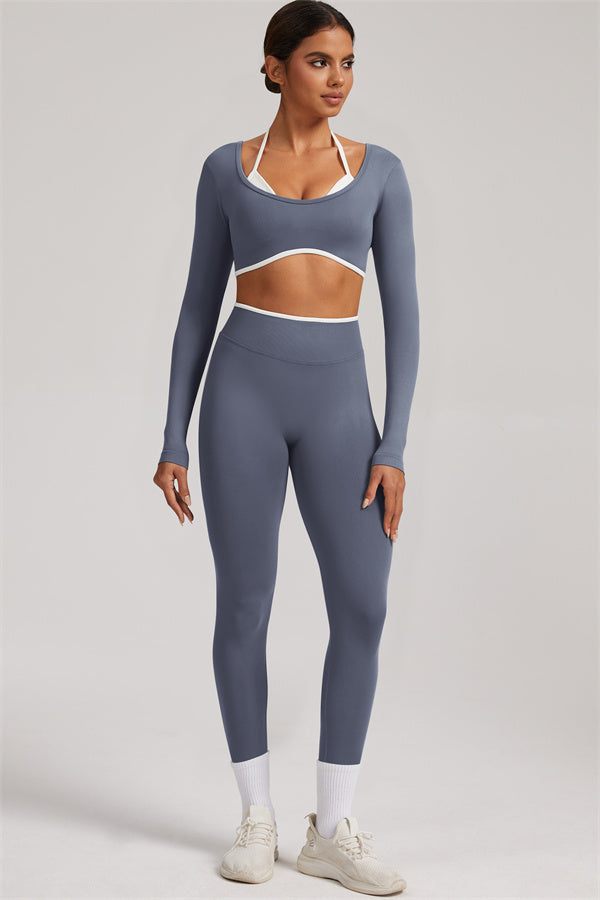 Fitglutes Activewear long sleeve crop top and leggings 2-piece set, stylish gymwear for workouts and active lifestyle.