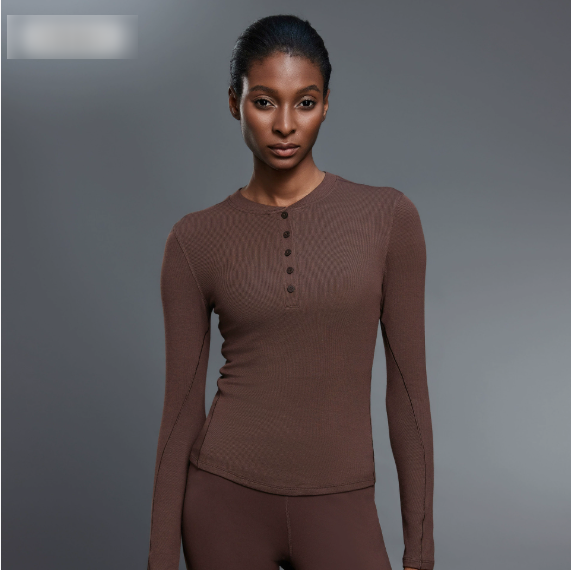 Women’s long sleeve Henley T-shirt by Wanita Store, breathable modal fabric, perfect for casual, sports, yoga, and everyday wear.