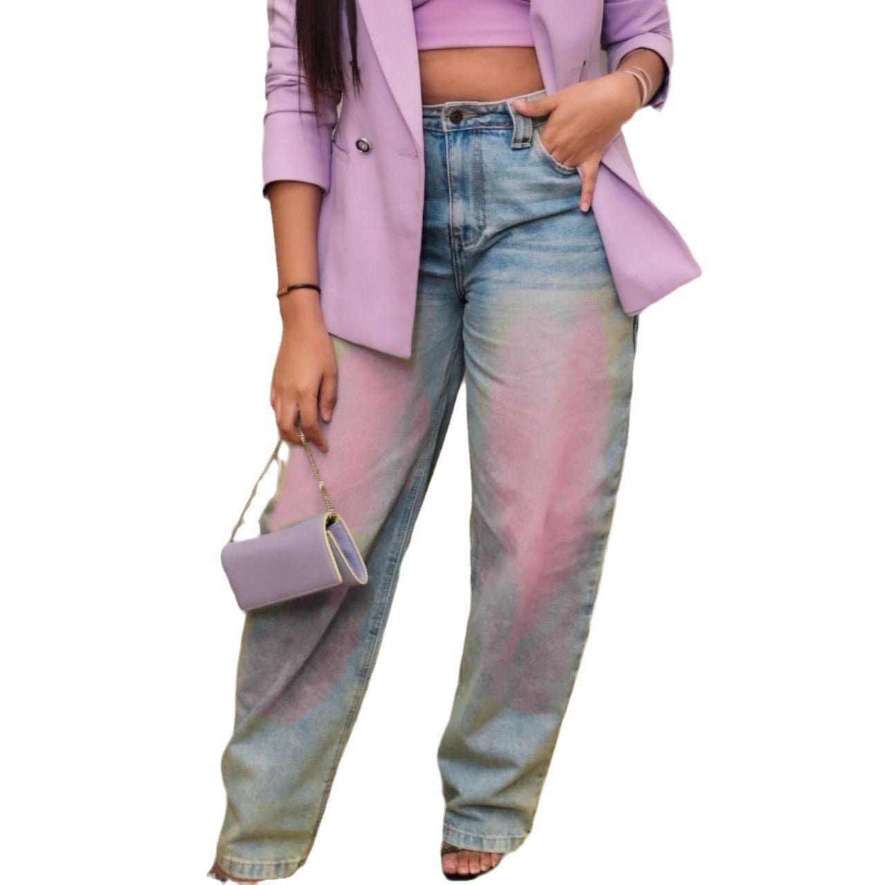 Washed Denim Straight Leg Jeans