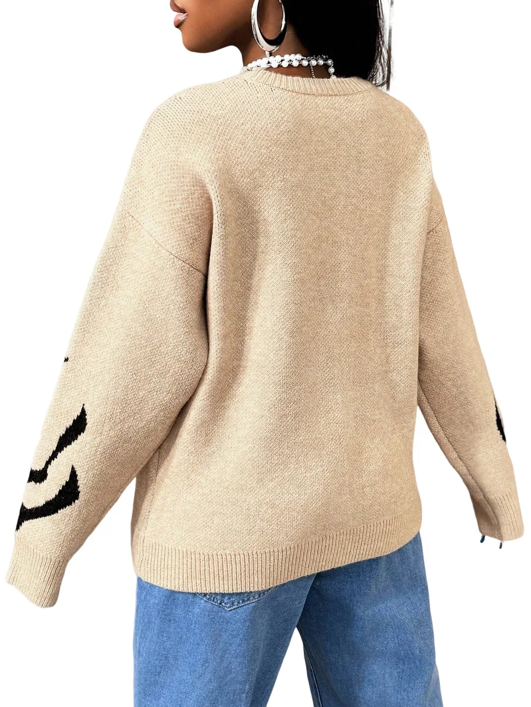 Women High Elastic Loose Long Sleeve Letters Pullover Knitted Sweater - Plush Fashion Hub