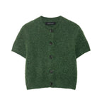 Bella Mia women's early autumn office knitwear with a round neck, short sleeves, and single-breasted design.