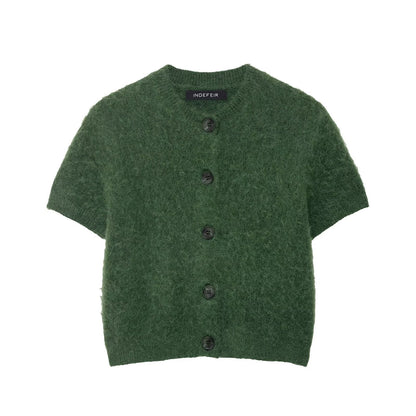 Early Autumn Women Clothing Office round Neck Short Sleeves Single Breasted Knitwear Bella Mia