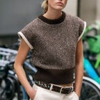 Women’s herringbone knitted sleeveless vest top by Bella Mia, featuring a stylish and cozy design perfect for layered outfits.