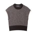 Women’s herringbone knitted sleeveless vest top by Bella Mia, featuring a stylish and cozy herringbone pattern.